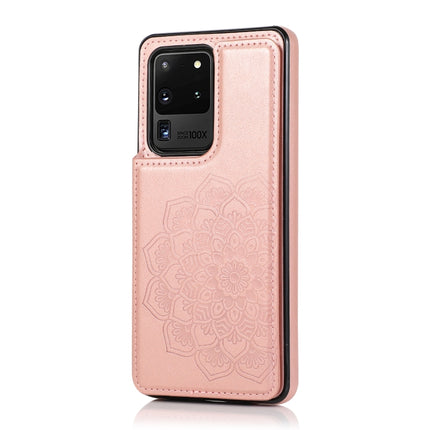 For Samsung Galaxy S20 Ultra Double Buckle Mandala Pattern PU+TPU Protective Case with Card Slots & Holder & Photo Frame(Rose Gold)-garmade.com