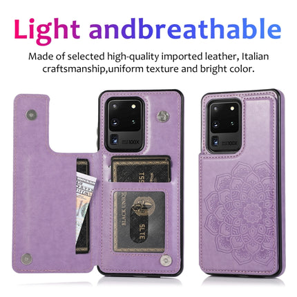 For Samsung Galaxy S20 Ultra Double Buckle Mandala Pattern PU+TPU Protective Case with Card Slots & Holder & Photo Frame(Purple)-garmade.com