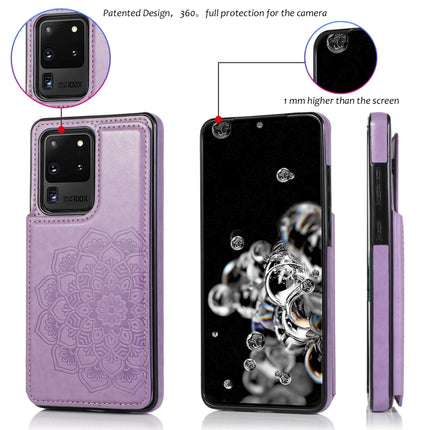 For Samsung Galaxy S20 Ultra Double Buckle Mandala Pattern PU+TPU Protective Case with Card Slots & Holder & Photo Frame(Purple)-garmade.com