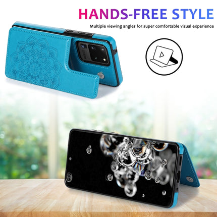 For Samsung Galaxy S20 Ultra Double Buckle Mandala Pattern PU+TPU Protective Case with Card Slots & Holder & Photo Frame(Blue)-garmade.com
