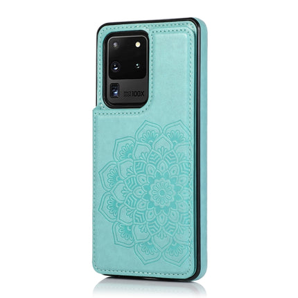 For Samsung Galaxy S20 Ultra Double Buckle Mandala Pattern PU+TPU Protective Case with Card Slots & Holder & Photo Frame(Green)-garmade.com