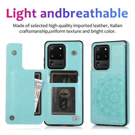For Samsung Galaxy S20 Ultra Double Buckle Mandala Pattern PU+TPU Protective Case with Card Slots & Holder & Photo Frame(Green)-garmade.com