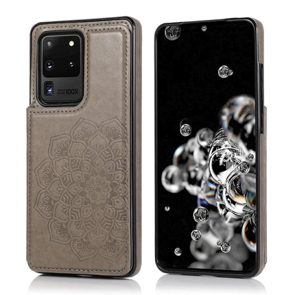 For Samsung Galaxy S20 Ultra Double Buckle Mandala Pattern PU+TPU Protective Case with Card Slots & Holder & Photo Frame(Grey)-garmade.com