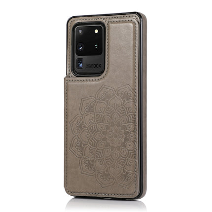 For Samsung Galaxy S20 Ultra Double Buckle Mandala Pattern PU+TPU Protective Case with Card Slots & Holder & Photo Frame(Grey)-garmade.com