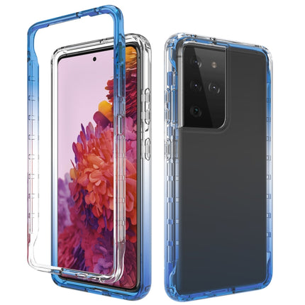 For Samsung Galaxy S21 Ultra 5G Shockproof High Transparency Two-color Gradual Change PC+TPU Candy Colors Protective Case(Blue)-garmade.com