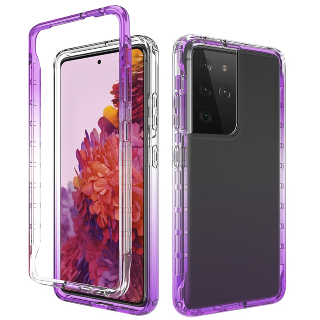 For Samsung Galaxy S21 Ultra 5G Shockproof High Transparency Two-color Gradual Change PC+TPU Candy Colors Protective Case(Purple)-garmade.com