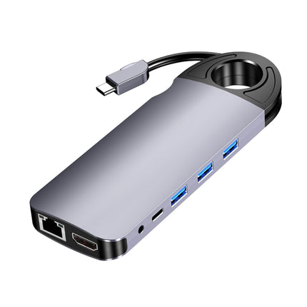 HW-TC28 10 In 1 USB 3.0 x3 + HDMI + VGA + SD + TF + PD + Ethernet Port + 3.5mm Port Multi-function Type-C / USB-C HUB Docking Station(Grey)-garmade.com