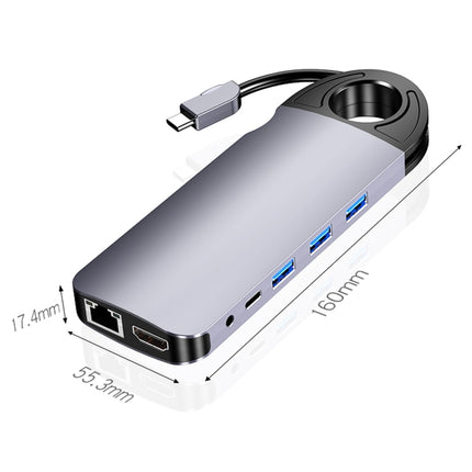 HW-TC28 10 In 1 USB 3.0 x3 + HDMI + VGA + SD + TF + PD + Ethernet Port + 3.5mm Port Multi-function Type-C / USB-C HUB Docking Station(Grey)-garmade.com