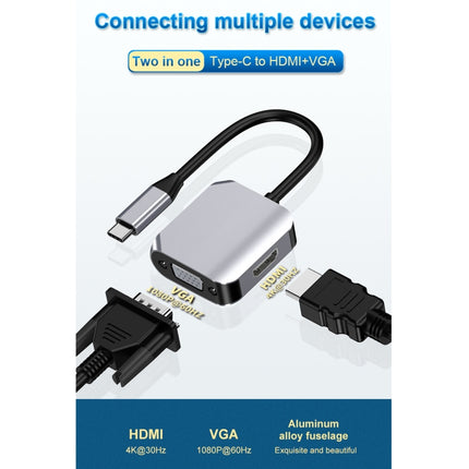 HW-6002 2 In 1 Type-C / USB-C to HDMI + VGA Adapter Converter(Grey)-garmade.com