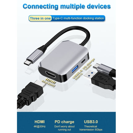 HW-6003 3 In 1 Type-C / USB-C to HDMI + PD + USB 3.0 Docking Station Adapter Converter(Grey)-garmade.com
