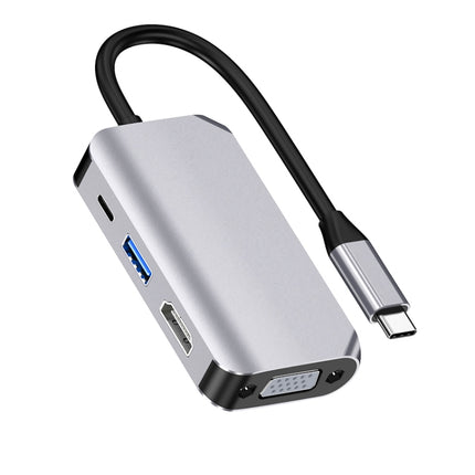 HW-6004 4 In 1 Type-C / USB-C to HDMI + PD + USB 3.0 + VGA Docking Station Adapter Converter(Grey)-garmade.com