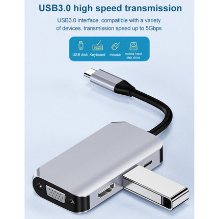 HW-6004 4 In 1 Type-C / USB-C to HDMI + PD + USB 3.0 + VGA Docking Station Adapter Converter(Grey)-garmade.com