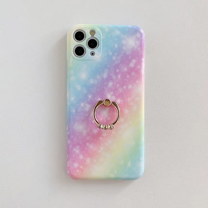 Shockproof Colorful Glitter Marble Protective Case with Ring Holder For iPhone 12(Blue Purple)-garmade.com