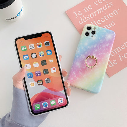 Shockproof Colorful Glitter Marble Protective Case with Ring Holder For iPhone 12(Pink Blue)-garmade.com