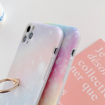 Shockproof Colorful Glitter Marble Protective Case with Ring Holder For iPhone 12(Pink Blue)-garmade.com