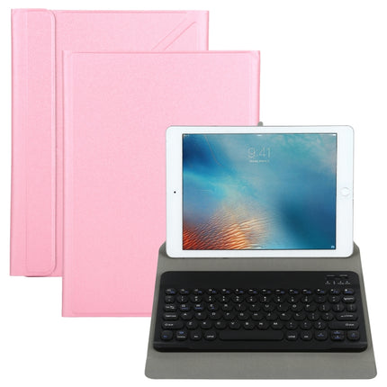 Universal Round Keys Detachable Bluetooth Keyboard + Leather Tablet Case without Touchpad for iPad 9-10 inch, Specification:Black Keyboard(Pink)-garmade.com