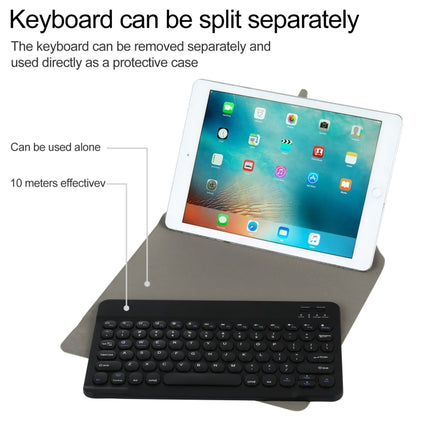 Universal Round Keys Detachable Bluetooth Keyboard + Leather Tablet Case without Touchpad for iPad 9-10 inch, Specification:Black Keyboard(Gold)-garmade.com