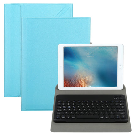 Universal Round Keys Detachable Bluetooth Keyboard + Leather Tablet Case without Touchpad for iPad 9-10 inch, Specification:Black Keyboard(Blue)-garmade.com