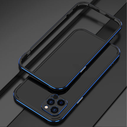Aurora Series Lens Protector + Metal Frame Protective Case For iPhone 12 Pro(Black Blue)-garmade.com
