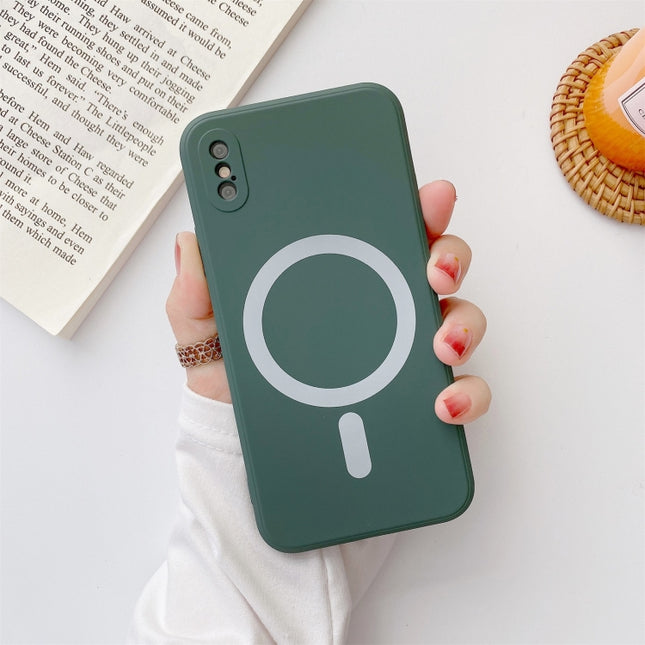 Liquid Silicone Full Coverage Shockproof Magsafe Case For iPhone XS Max(Deep Green)-garmade.com