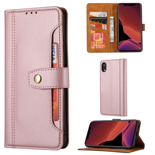 Calf Texture Double Fold Clasp Horizontal Flip Leather Case with Photo Frame & Holder & Card Slots & Wallet For iPhone XR(Rose Gold)-garmade.com