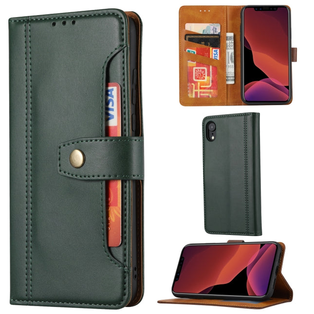 Calf Texture Double Fold Clasp Horizontal Flip Leather Case with Photo Frame & Holder & Card Slots & Wallet For iPhone XR(Green)-garmade.com
