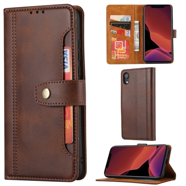 Calf Texture Double Fold Clasp Horizontal Flip Leather Case with Photo Frame & Holder & Card Slots & Wallet For iPhone XR(Coffee)-garmade.com