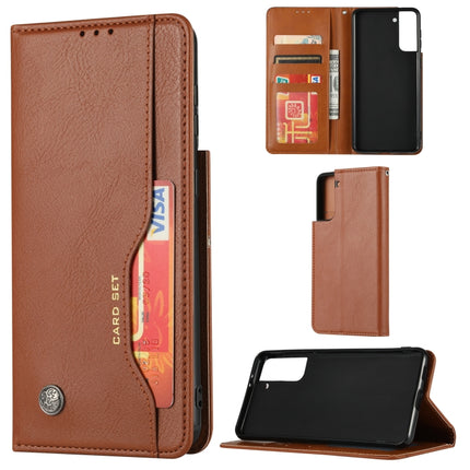 For Samsung Galaxy S21 5G Knead Skin Texture Horizontal Flip Leather Case with Photo Frame & Holder & Card Slots & Wallet(Brown)-garmade.com