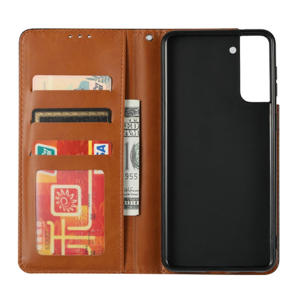 For Samsung Galaxy S21 5G Knead Skin Texture Horizontal Flip Leather Case with Photo Frame & Holder & Card Slots & Wallet(Brown)-garmade.com