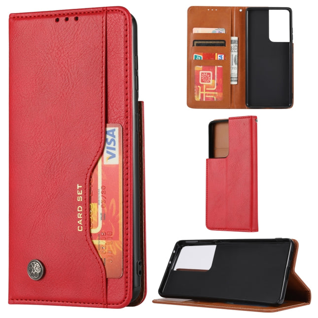 For Samsung Galaxy S21 Ultra 5G Knead Skin Texture Horizontal Flip Leather Case with Photo Frame & Holder & Card Slots & Wallet(Red)-garmade.com