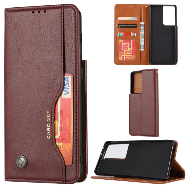 For Samsung Galaxy S21 Ultra 5G Knead Skin Texture Horizontal Flip Leather Case with Photo Frame & Holder & Card Slots & Wallet(Wine Red)-garmade.com