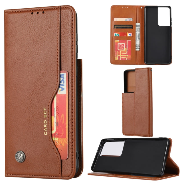 For Samsung Galaxy S21 Ultra 5G Knead Skin Texture Horizontal Flip Leather Case with Photo Frame & Holder & Card Slots & Wallet(Brown)-garmade.com