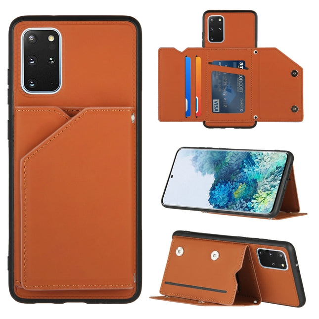For Samsung Galaxy S20+ Skin Feel PU + TPU + PC Back Cover Shockproof Case with Card Slots & Holder & Photo Frame(Brown)-garmade.com