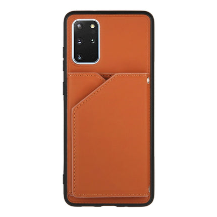 For Samsung Galaxy S20+ Skin Feel PU + TPU + PC Back Cover Shockproof Case with Card Slots & Holder & Photo Frame(Brown)-garmade.com