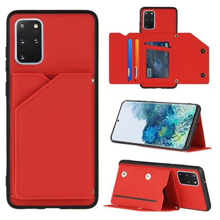 For Samsung Galaxy S20+ Skin Feel PU + TPU + PC Back Cover Shockproof Case with Card Slots & Holder & Photo Frame(Red)-garmade.com