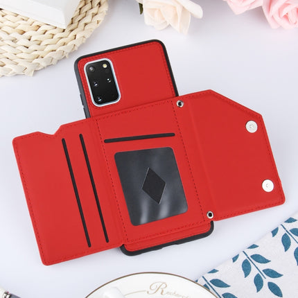 For Samsung Galaxy S20+ Skin Feel PU + TPU + PC Back Cover Shockproof Case with Card Slots & Holder & Photo Frame(Red)-garmade.com