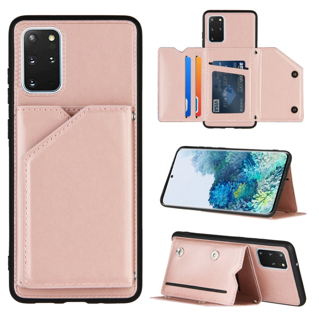 For Samsung Galaxy S20+ Skin Feel PU + TPU + PC Back Cover Shockproof Case with Card Slots & Holder & Photo Frame(Rose Gold)-garmade.com