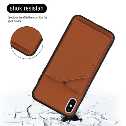 Skin Feel PU + TPU + PC Back Cover Shockproof Case with Card Slots & Holder & Photo Frame For iPhone X / XS(Brown)-garmade.com