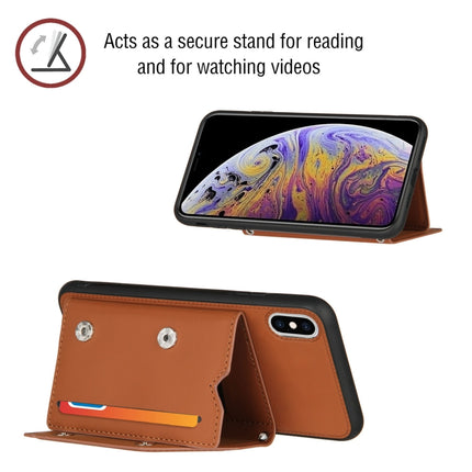 Skin Feel PU + TPU + PC Back Cover Shockproof Case with Card Slots & Holder & Photo Frame For iPhone X / XS(Brown)-garmade.com