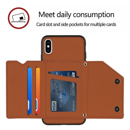 Skin Feel PU + TPU + PC Back Cover Shockproof Case with Card Slots & Holder & Photo Frame For iPhone X / XS(Brown)-garmade.com