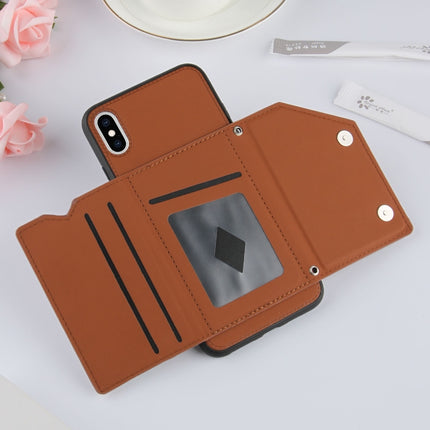 Skin Feel PU + TPU + PC Back Cover Shockproof Case with Card Slots & Holder & Photo Frame For iPhone X / XS(Brown)-garmade.com