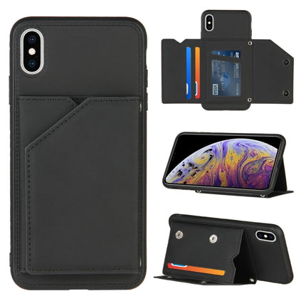 Skin Feel PU + TPU + PC Back Cover Shockproof Case with Card Slots & Holder & Photo Frame For iPhone X / XS(Black)-garmade.com