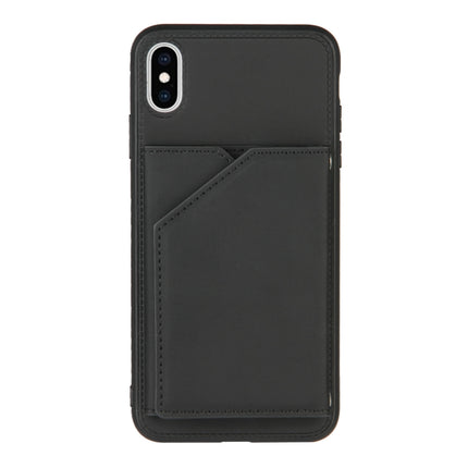 Skin Feel PU + TPU + PC Back Cover Shockproof Case with Card Slots & Holder & Photo Frame For iPhone X / XS(Black)-garmade.com