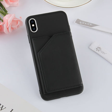 Skin Feel PU + TPU + PC Back Cover Shockproof Case with Card Slots & Holder & Photo Frame For iPhone X / XS(Black)-garmade.com