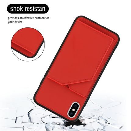Skin Feel PU + TPU + PC Back Cover Shockproof Case with Card Slots & Holder & Photo Frame For iPhone X / XS(Red)-garmade.com