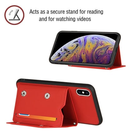 Skin Feel PU + TPU + PC Back Cover Shockproof Case with Card Slots & Holder & Photo Frame For iPhone X / XS(Red)-garmade.com