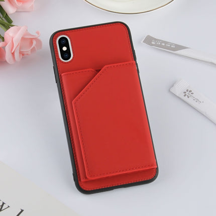 Skin Feel PU + TPU + PC Back Cover Shockproof Case with Card Slots & Holder & Photo Frame For iPhone X / XS(Red)-garmade.com