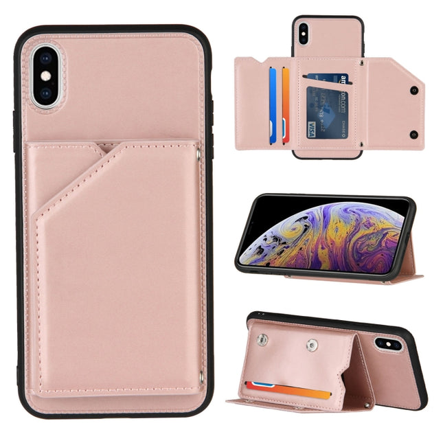 Skin Feel PU + TPU + PC Back Cover Shockproof Case with Card Slots & Holder & Photo Frame For iPhone X / XS(Rose Gold)-garmade.com