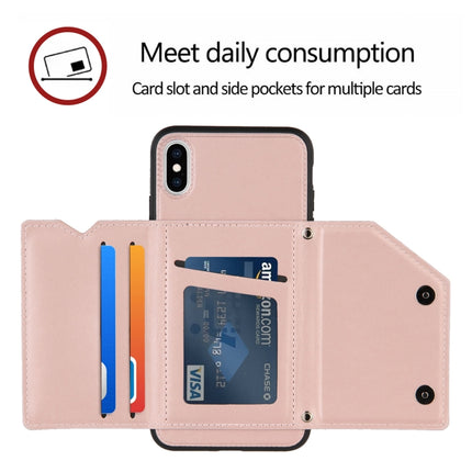 Skin Feel PU + TPU + PC Back Cover Shockproof Case with Card Slots & Holder & Photo Frame For iPhone X / XS(Rose Gold)-garmade.com