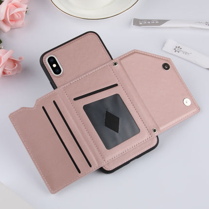 Skin Feel PU + TPU + PC Back Cover Shockproof Case with Card Slots & Holder & Photo Frame For iPhone X / XS(Rose Gold)-garmade.com